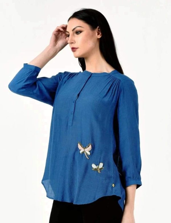 BLUE BEADED BUTTERFLY SHIRT - Image 2