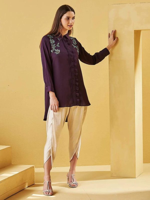 ALIA SOLID EGGPLANT SHIRT - Image 3