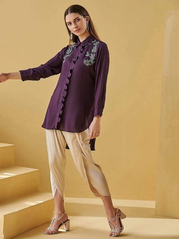 ALIA SOLID EGGPLANT SHIRT - Image 2