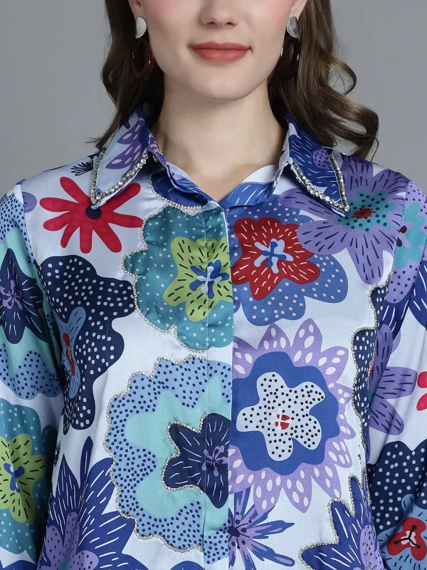 BLUE AMOEBA COLLAR BEADED SHIRT - Image 2