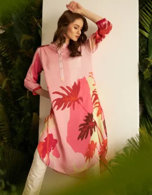 PINK PALMS GATHERED TUNIC