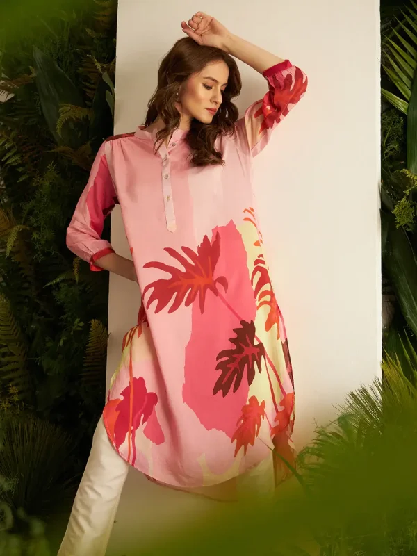 PINK PALMS GATHERED TUNIC