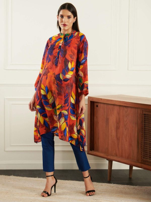 STENCIL LEAF RED KAFTAN - Image 3