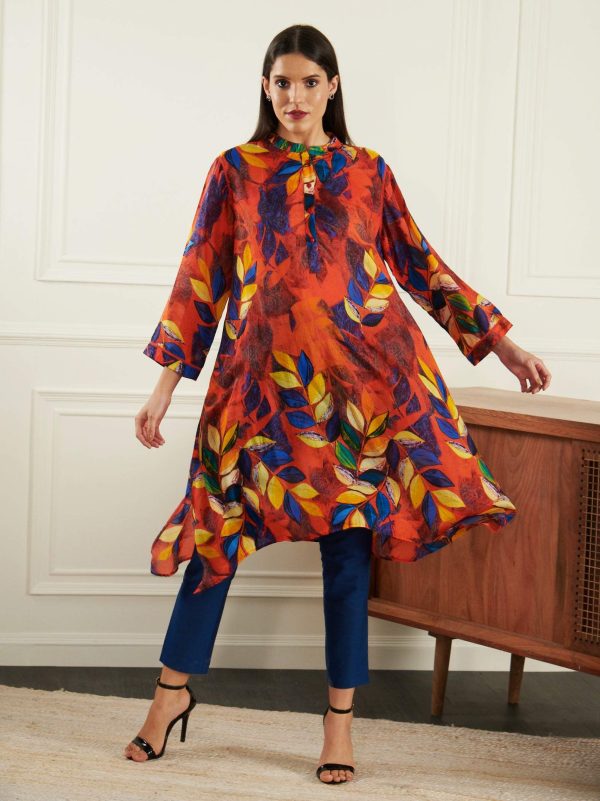 STENCIL LEAF RED KAFTAN