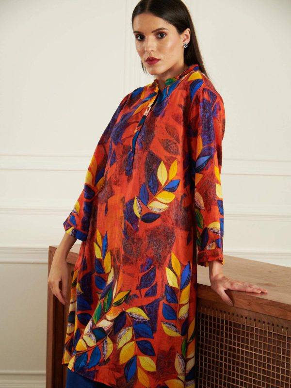 STENCIL LEAF RED KAFTAN - Image 2