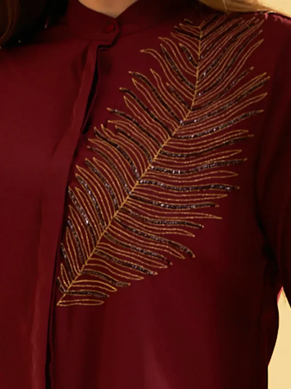 WINE FEATHER CONCEAL PLACKET SHIRT - Image 3