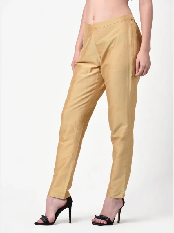 DARK GOLD SILK SIDE ZIP PANT - Image 2