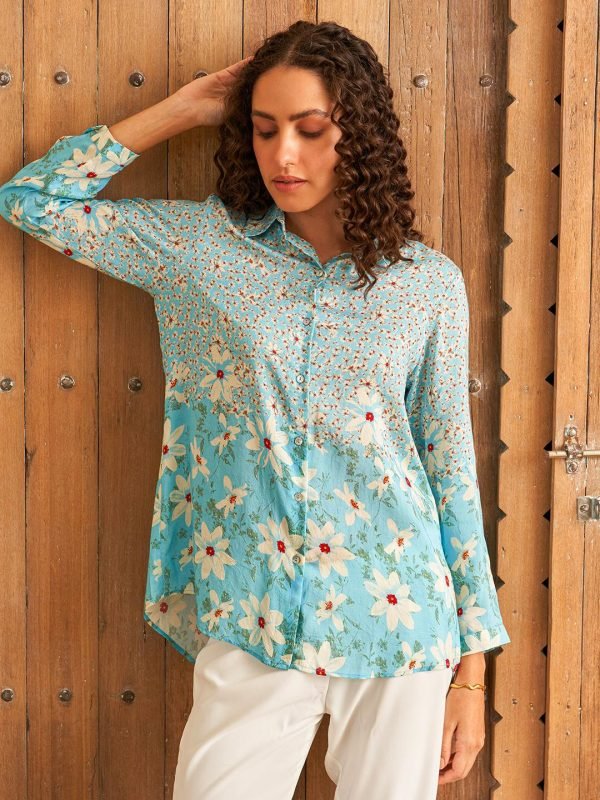 BLUE FLORID PROM SHIRT - Image 2