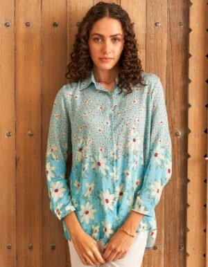 BLUE FLORID PROM SHIRT