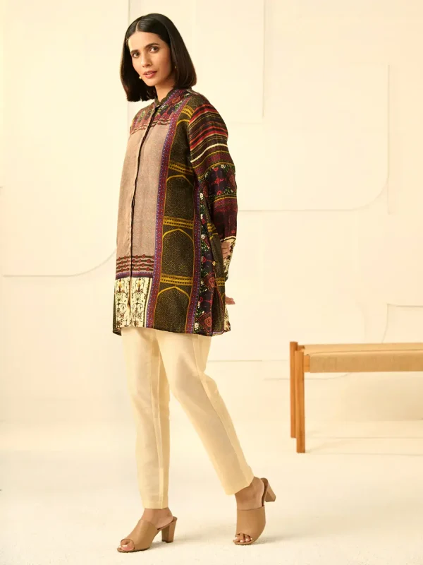 BROWN KEVA CONCEALED BUTTON SHIRT - Image 2