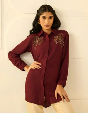 WINE STENCIL CRYSTALLINE SHIRT