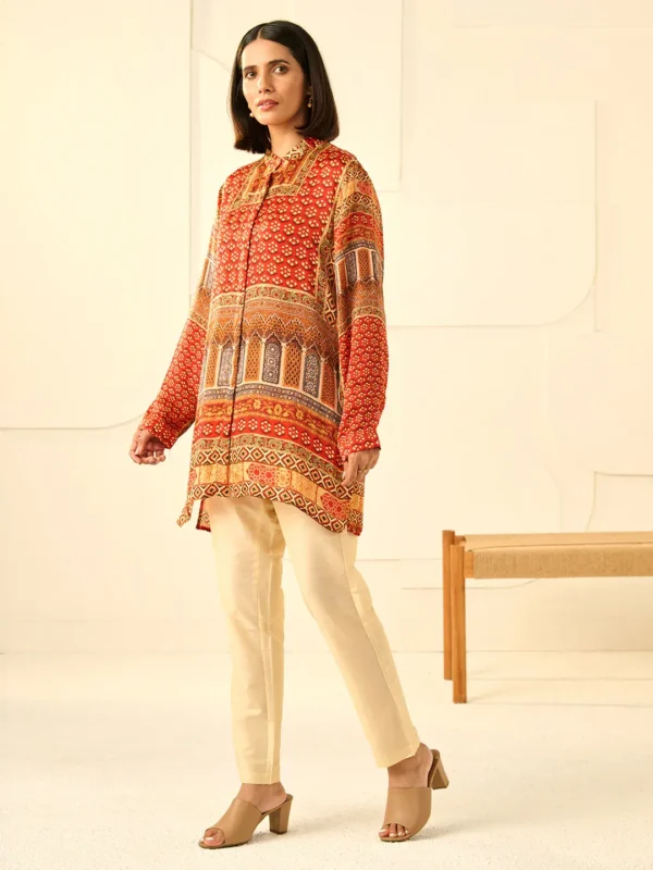 ORANGE REVA CONCEALED BUTTON SHIRT - Image 4