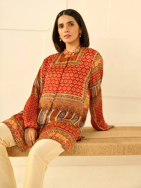 ORANGE REVA CONCEALED BUTTON SHIRT - Image 2