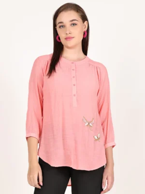 PEACH BEADED BUTTERFLY SHIRT