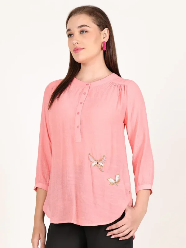 PEACH BEADED BUTTERFLY SHIRT - Image 2