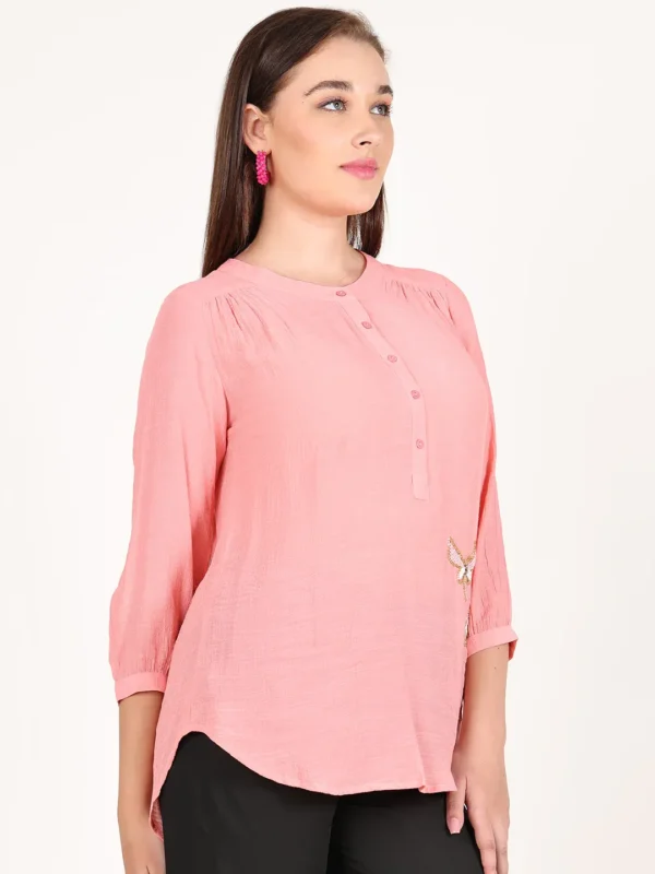 PEACH BEADED BUTTERFLY SHIRT - Image 3