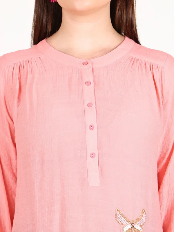 PEACH BEADED BUTTERFLY SHIRT - Image 4