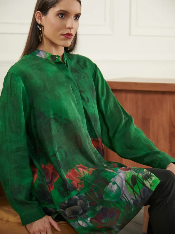 GREEN BODHI CONCEAL BUTTON SHIRT - Image 3