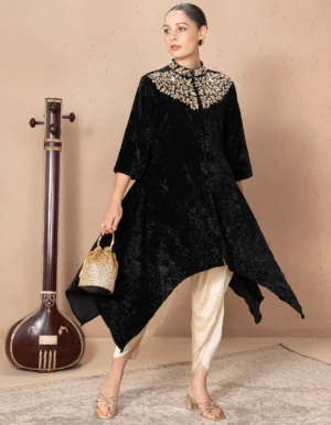 BLACK VELVET NAVYA BEADED TUNIC